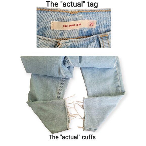 Levis Premium 80s Mom Jeans Light Wash High Rise Tapered Raw Hem Size 26 - Picture 5 of 16